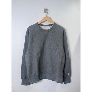 Champion + Todd Snyder Men Gray Sweatshirt Pocket Raglan Fleece Large